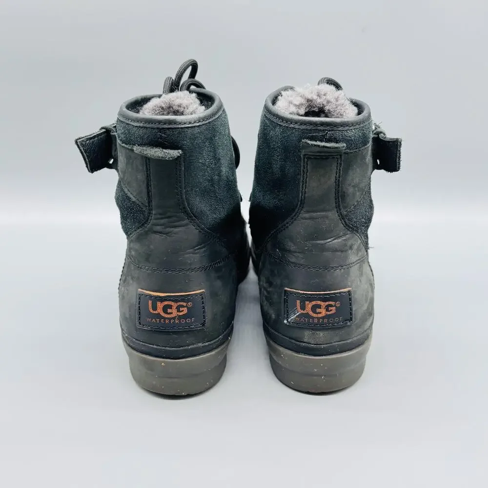 UGG Boots Womens 7 Black Cecile Waterproof Fur Lined Lace Up Ankle Duck Winter